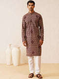 SOJANYA Mandarin Collar Ethnic Printed Pure Cotton Straight Kurta with Churidar