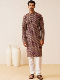 SOJANYA Mandarin Collar Ethnic Printed Pure Cotton Straight Kurta with Churidar