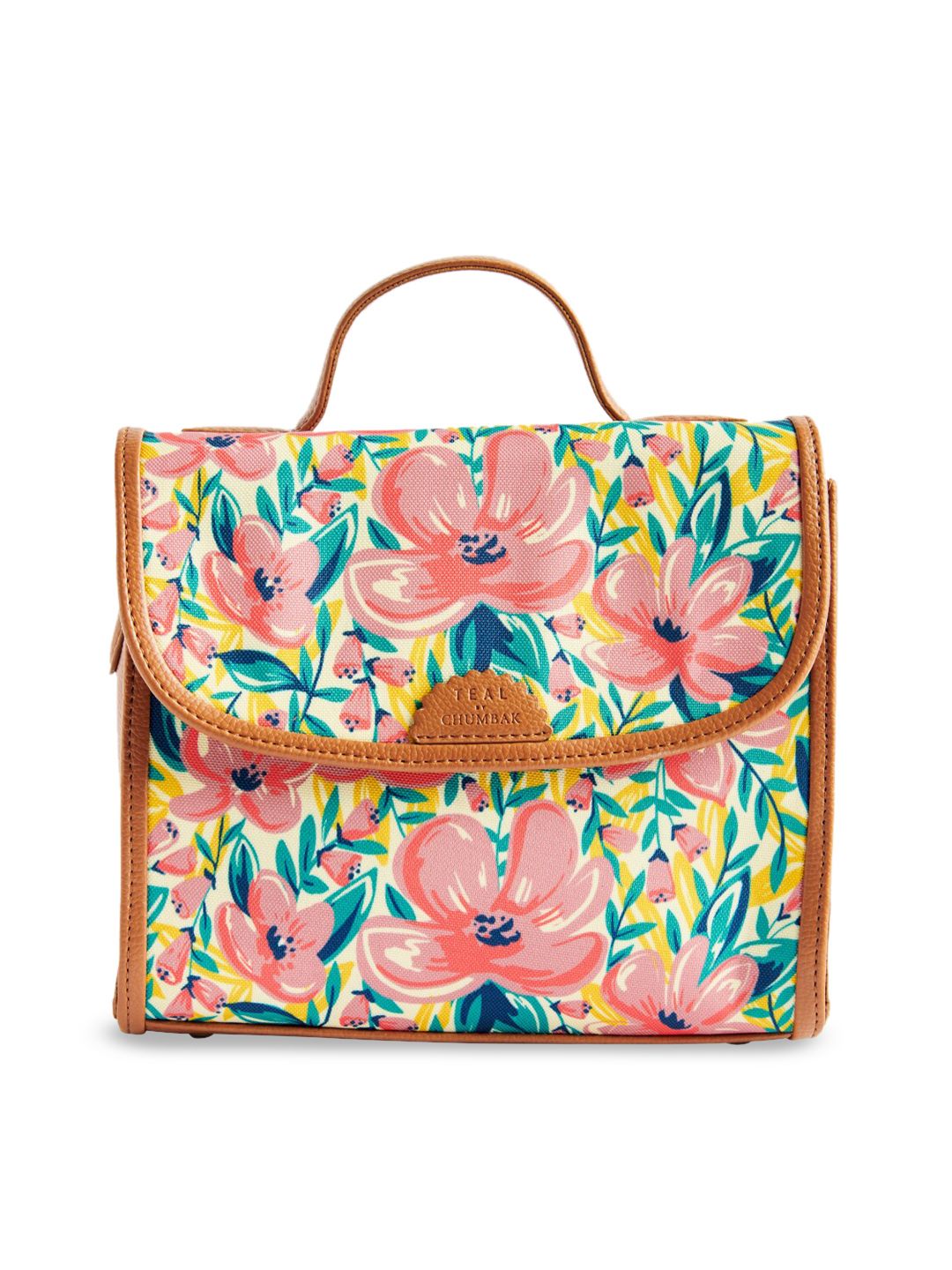 TEAL BY CHUMBAK Floral Printed Structured Canvas Sling Bag