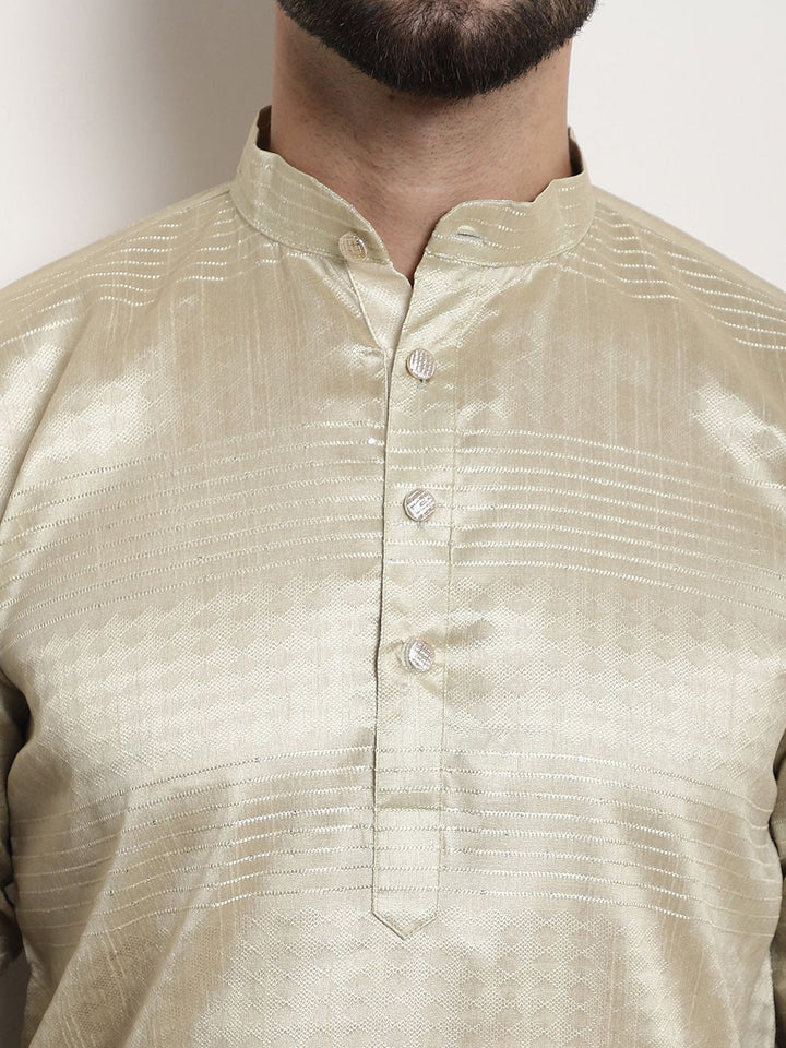 SOJANYA Lelaki Berwarna Emas Benang Kerja Jacquard Kurta