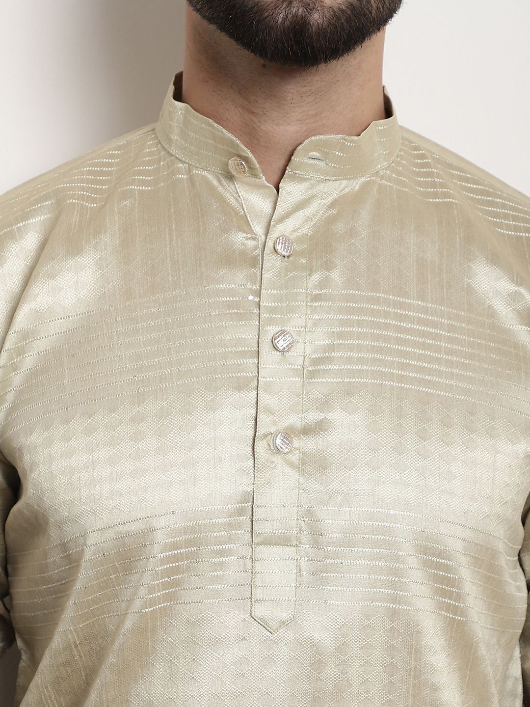SOJANYA Lelaki Berwarna Emas Benang Kerja Jacquard Kurta