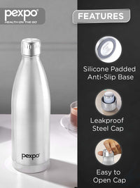 Pexpo Extreme Silver ISI Certified Thermosteel Hot & Cold Insulated Water Bottle 830ml