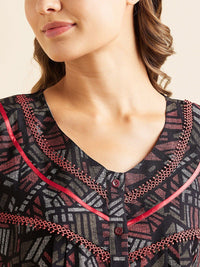 Sweet Dreams Red Geometric Printed Pure Cotton Maxi Nightdress