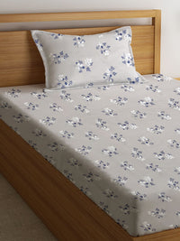 KLOTTHE Grey Floral Cotton 300 TC Single Cadar Halus dengan Sarung Bantal-87 x 59 inci