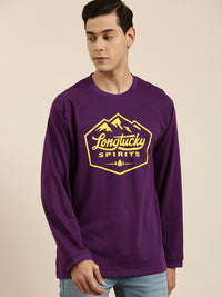 DILLINGER Men Purple Typography Printed Pure Cotton Oversized  T-shirt