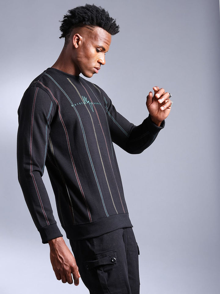 The Indian Garage Co Men Black Striped Sweatshirt