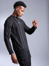 The Indian Garage Co Men Black Striped Sweatshirt