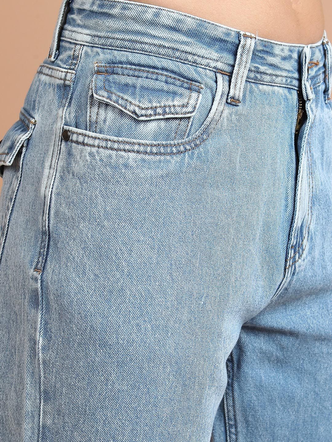 HIGHLANDER Men Blue Wide Leg Mid-Rise Cotton Jeans