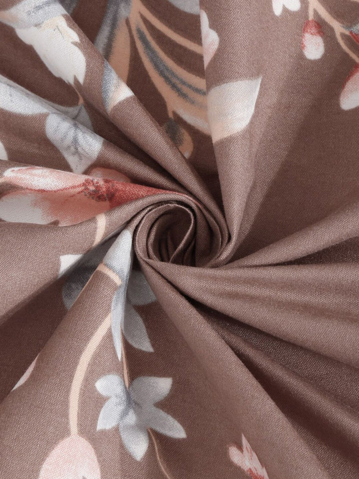 KLOTTHE Coklat & Pink Floral Printed 300 TC Dilengkapi Cadar King Double Dengan 4 Sarung Bantal
