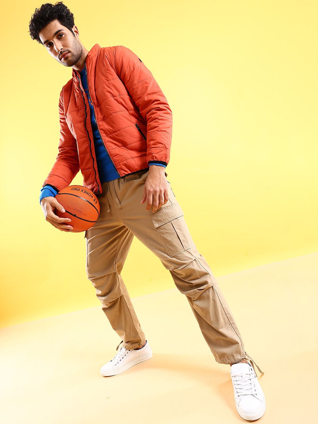 The Indian Garage Co Men Rust Colourblocked Crop Outdoor Padded Jacket
