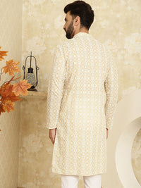 SOJANYA Kurta Kapas Tulen Bersulam Bunga Labuci Mandarin Kolar Lurus