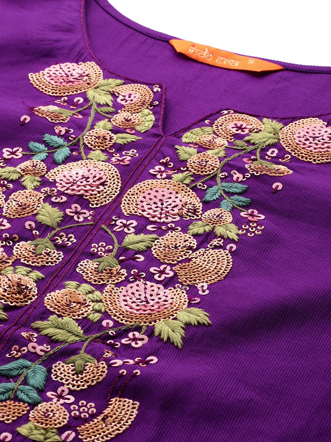 Indo Era Floral Embroidered Sequinned Liva Kurta With Trousers & Dupatta