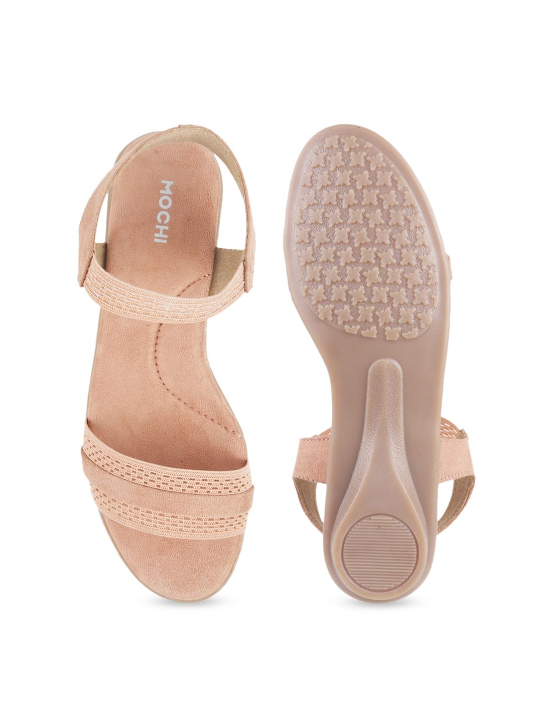 Mochi Women Peach-Coloured Embellished Open Toe Flats