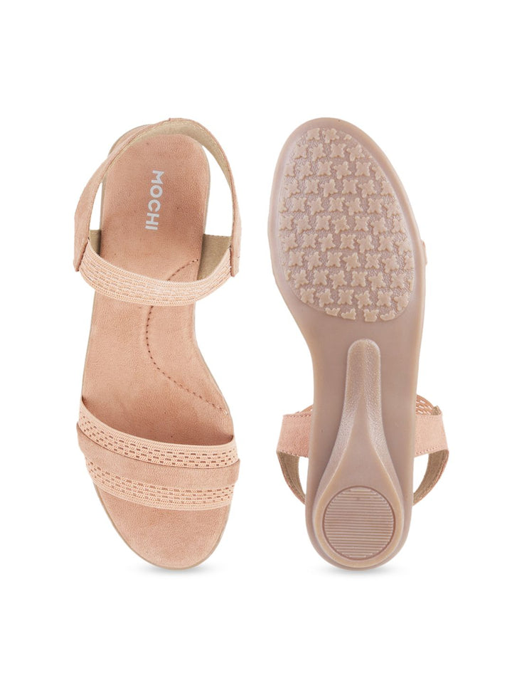 Mochi Women Peach-Coloured Embellished Open Toe Flats