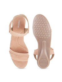 Mochi Women Peach-Coloured Embellished Open Toe Flats