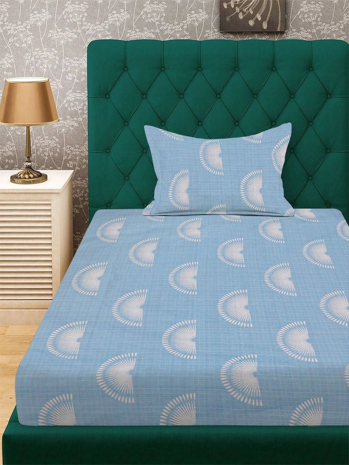 Myntra Elegant Homes Blue & White Geometric 300 TC Single Bedsheet with 1 Pillow Covers
