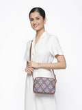 ZOUK Navy Blue Floral Printed Structured Sling Bag with Tasselled