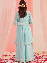 pspeaches Girls Floral Embroidered Empire Kurta with Sharara & Dupatta