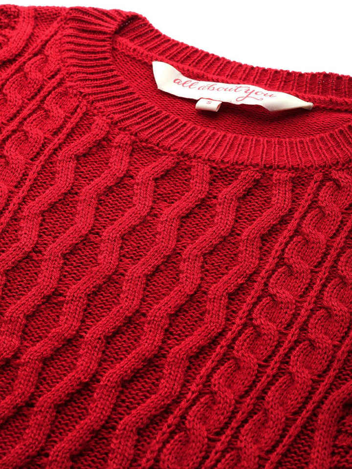 all about you Women Red Cable Knit Pullover
