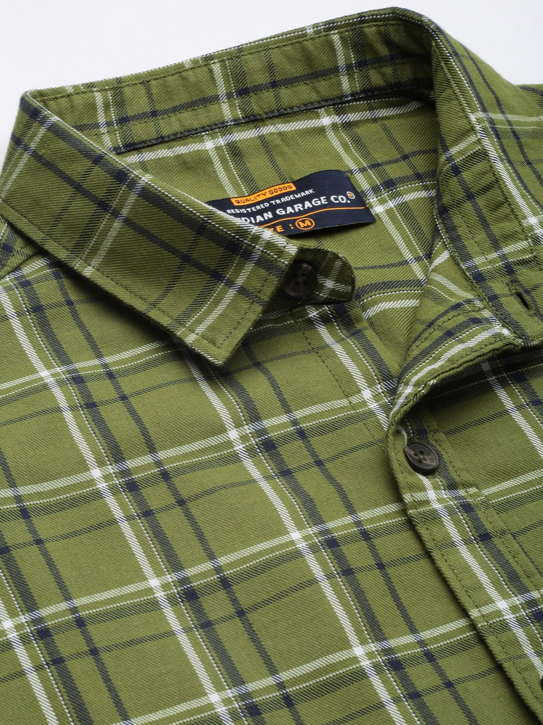 The Indian Garage Co Men Green & Beige Checked Pure Cotton Casual Shirt