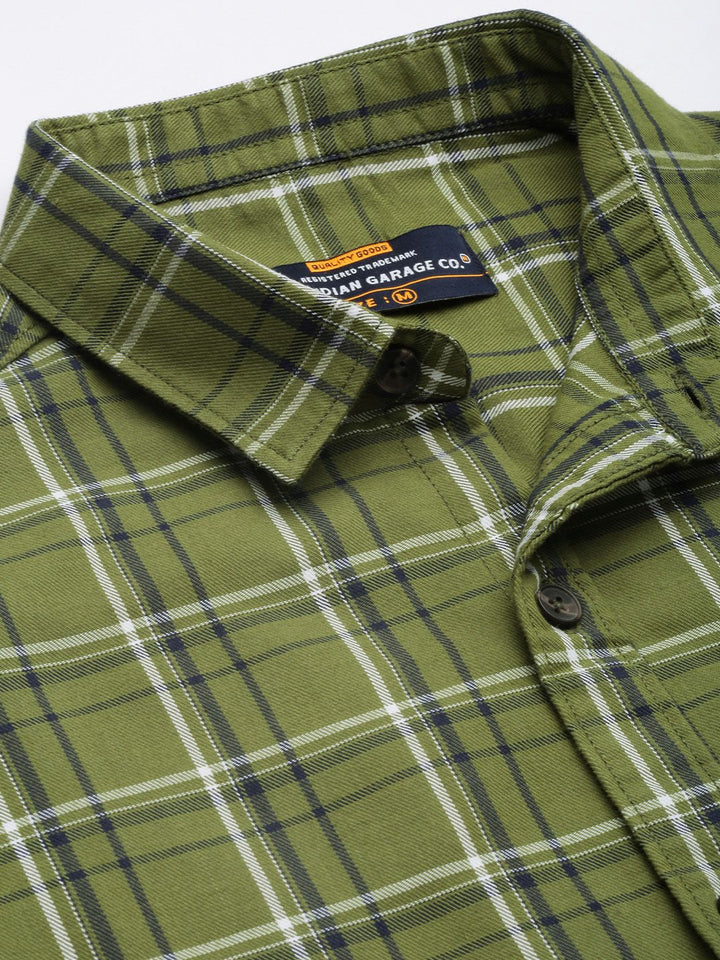 The Indian Garage Co Men Green & Beige Checked Pure Cotton Casual Shirt