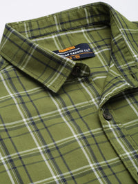 The Indian Garage Co Men Green & Beige Checked Pure Cotton Casual Shirt