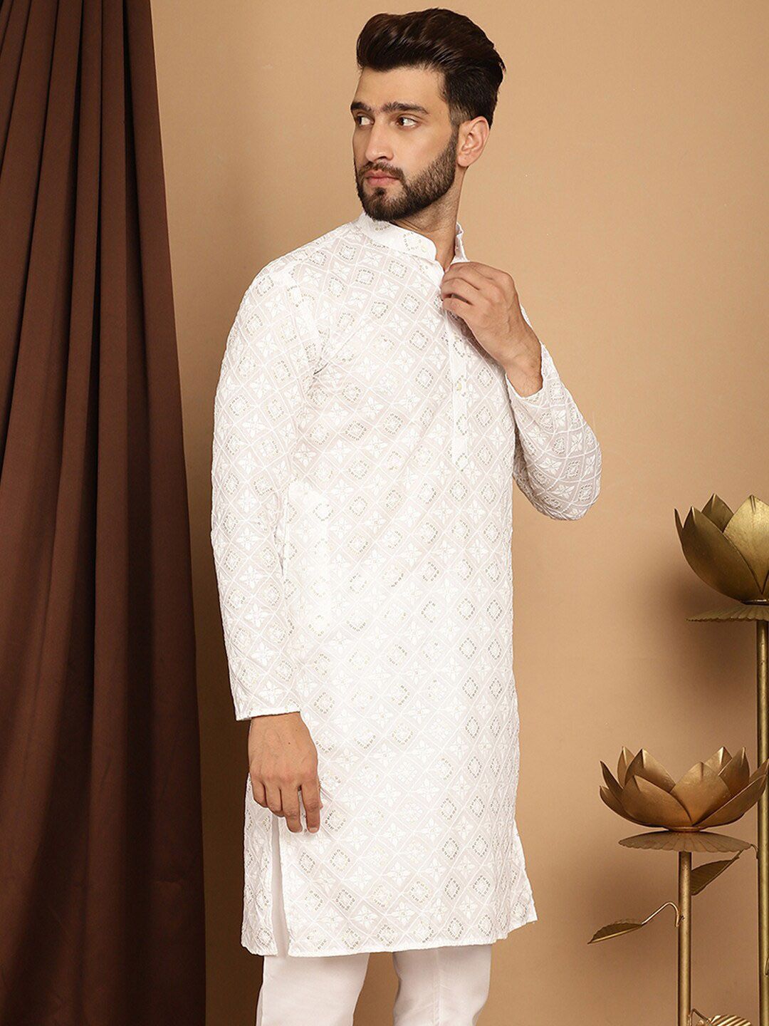 SOJANYA Ethnic Motifs Embroidered Sequinned Cotton Kurta