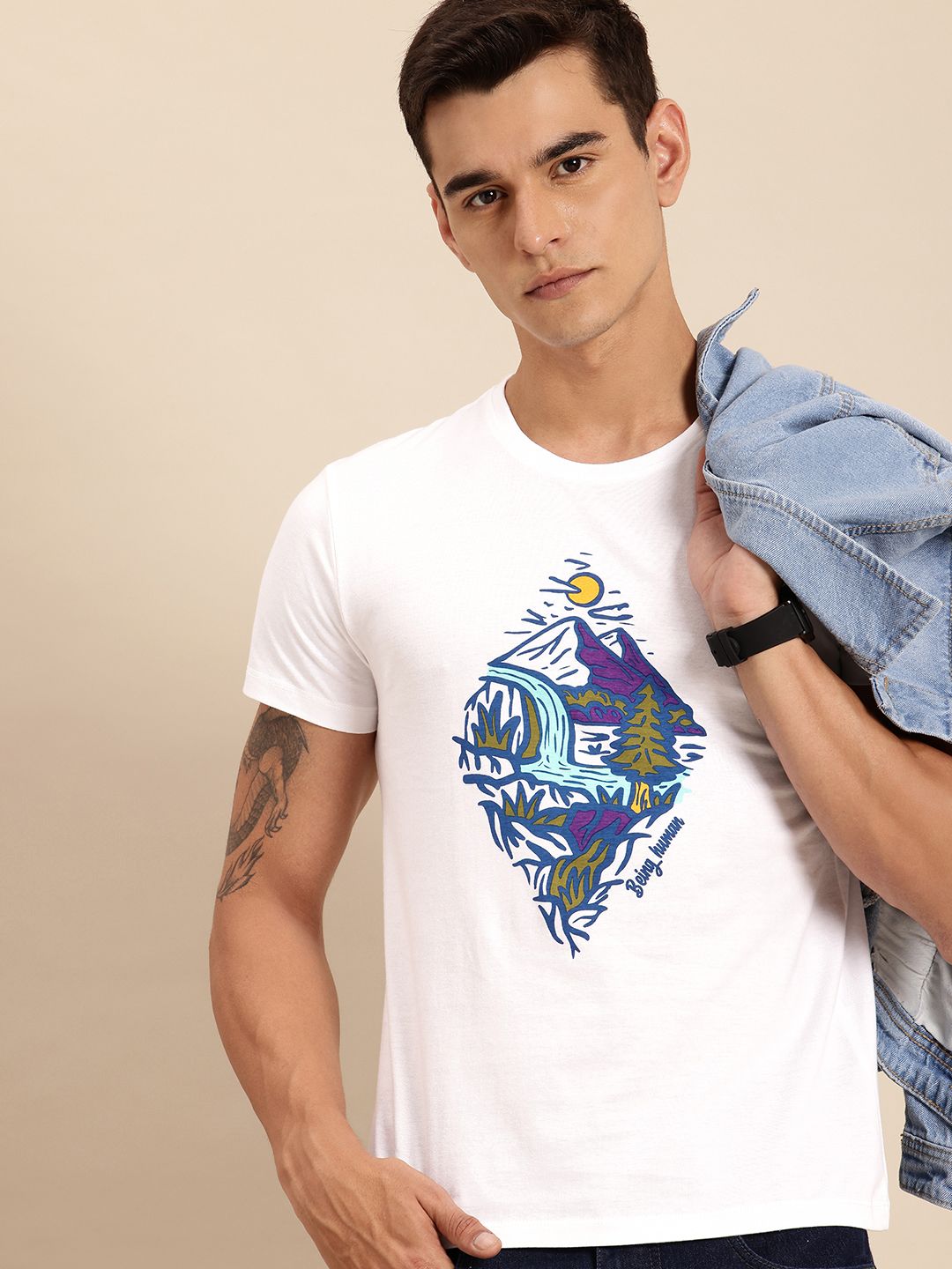 Being Human Pure Cotton Graphic Printed T-shirt