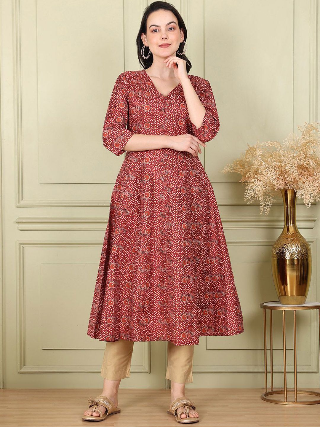 W Women Printed Flared Sleeves Sequinned Kurta