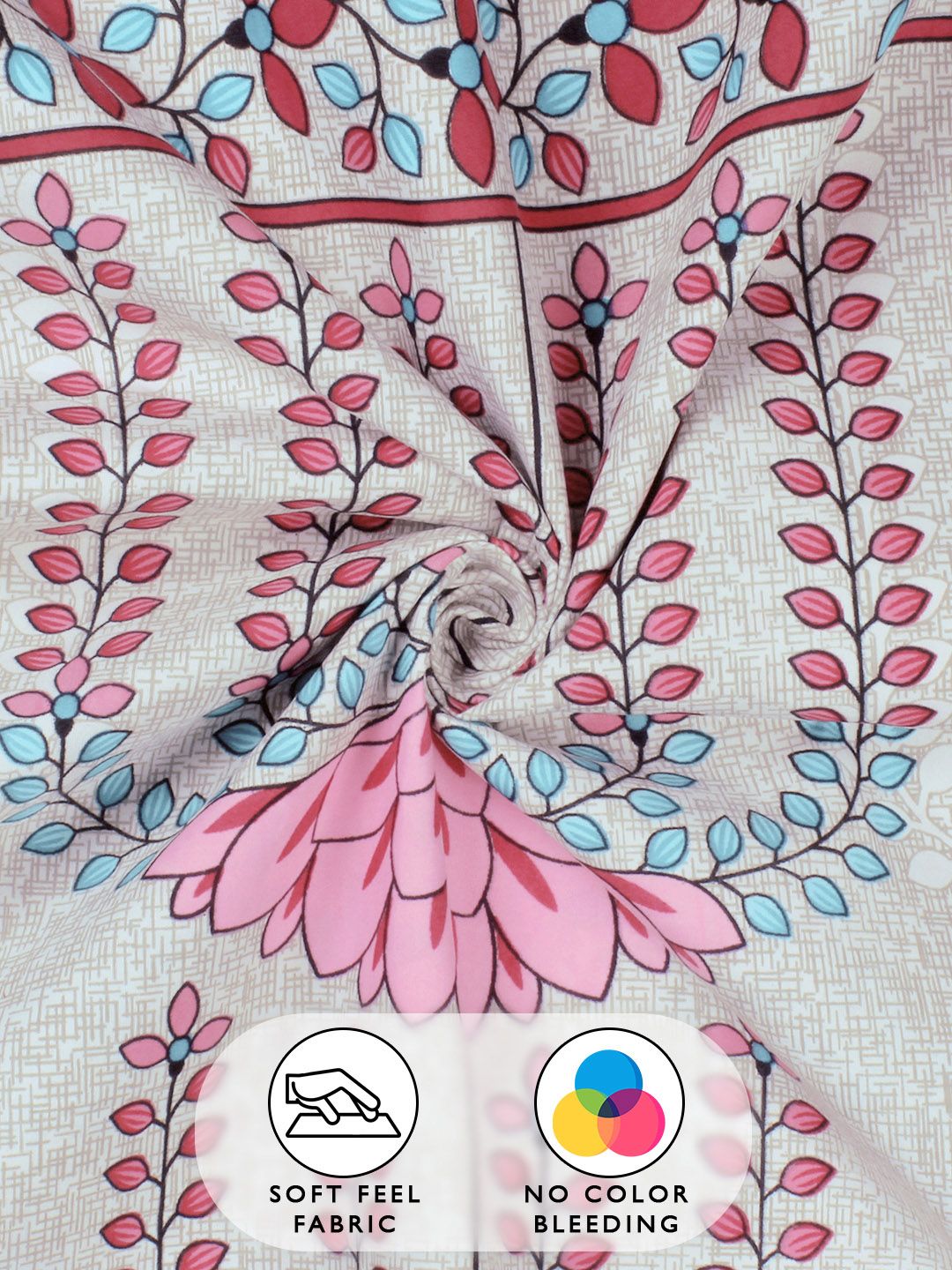 Story@home Arena Grey & Pink Floral Printed 180 TC Queen Bedsheet & 2 Pillow Covers