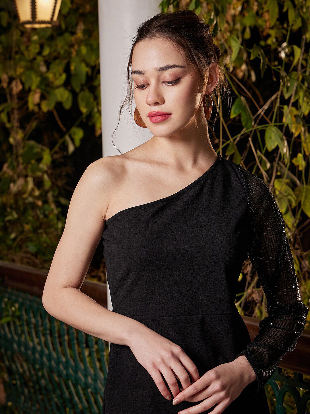 Athena One Shoulder Sequinned Scuba A-Line Dress