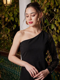 Athena One Shoulder Sequinned Scuba A-Line Dress