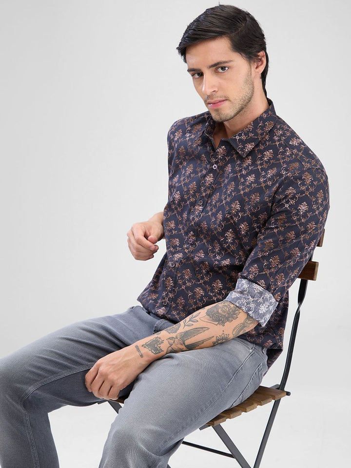 SPYKAR Men Ethnic Printed Spread Collar Slim Fit Casual Shirt
