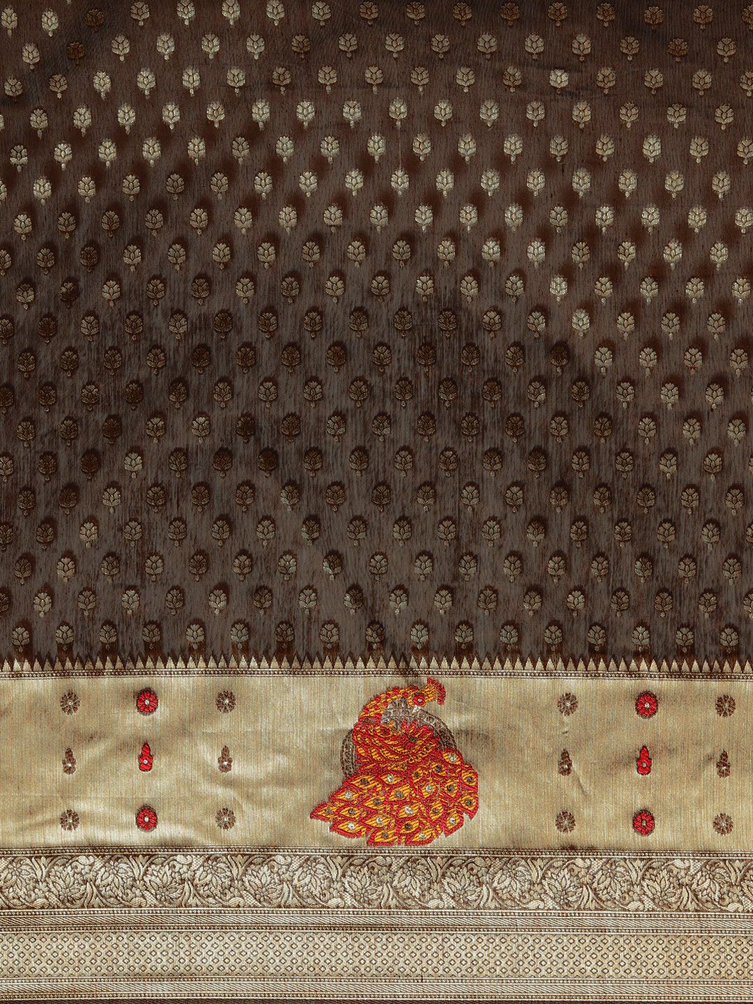 Saree mall Brown & Golden Cotton Silk Woven Design Banarasi Saree