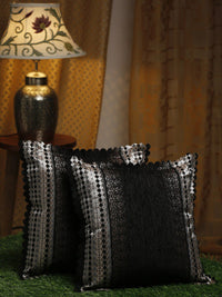 HOSTA HOMES Black & Grey Set of 2 Geometric Velvet Square Cushion Covers