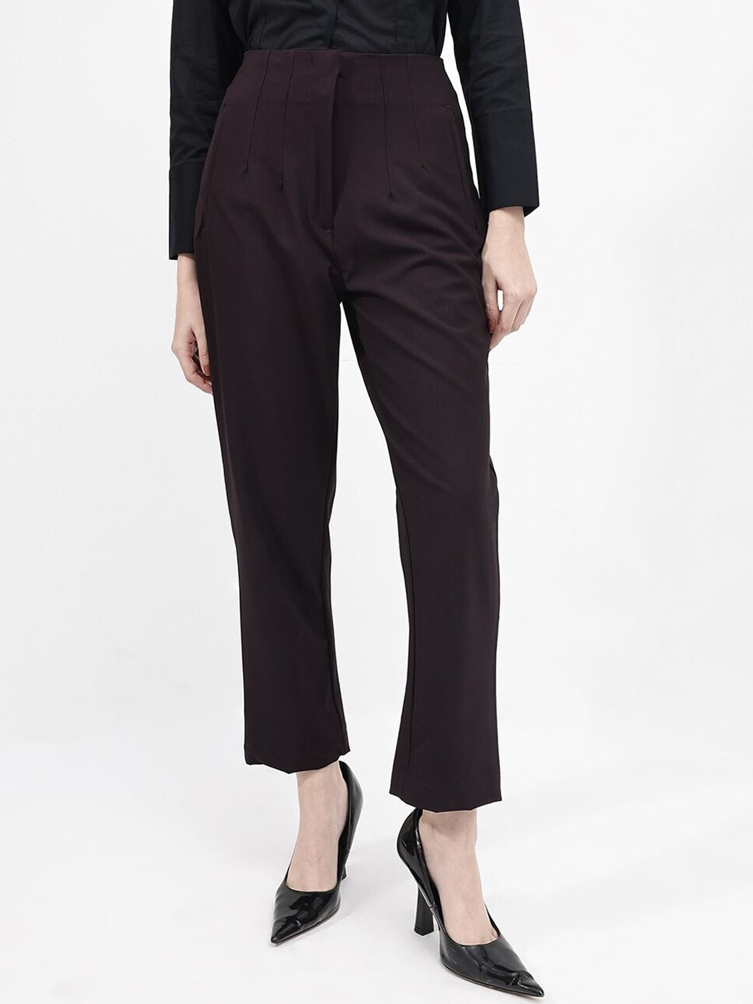 RAREISM Women Tapered Fit Cotton High-Rise Trousers