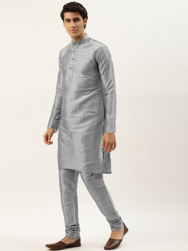 SOJANYA Set Kurta Solid Kelabu Lelaki Dengan Jaket Bersulam