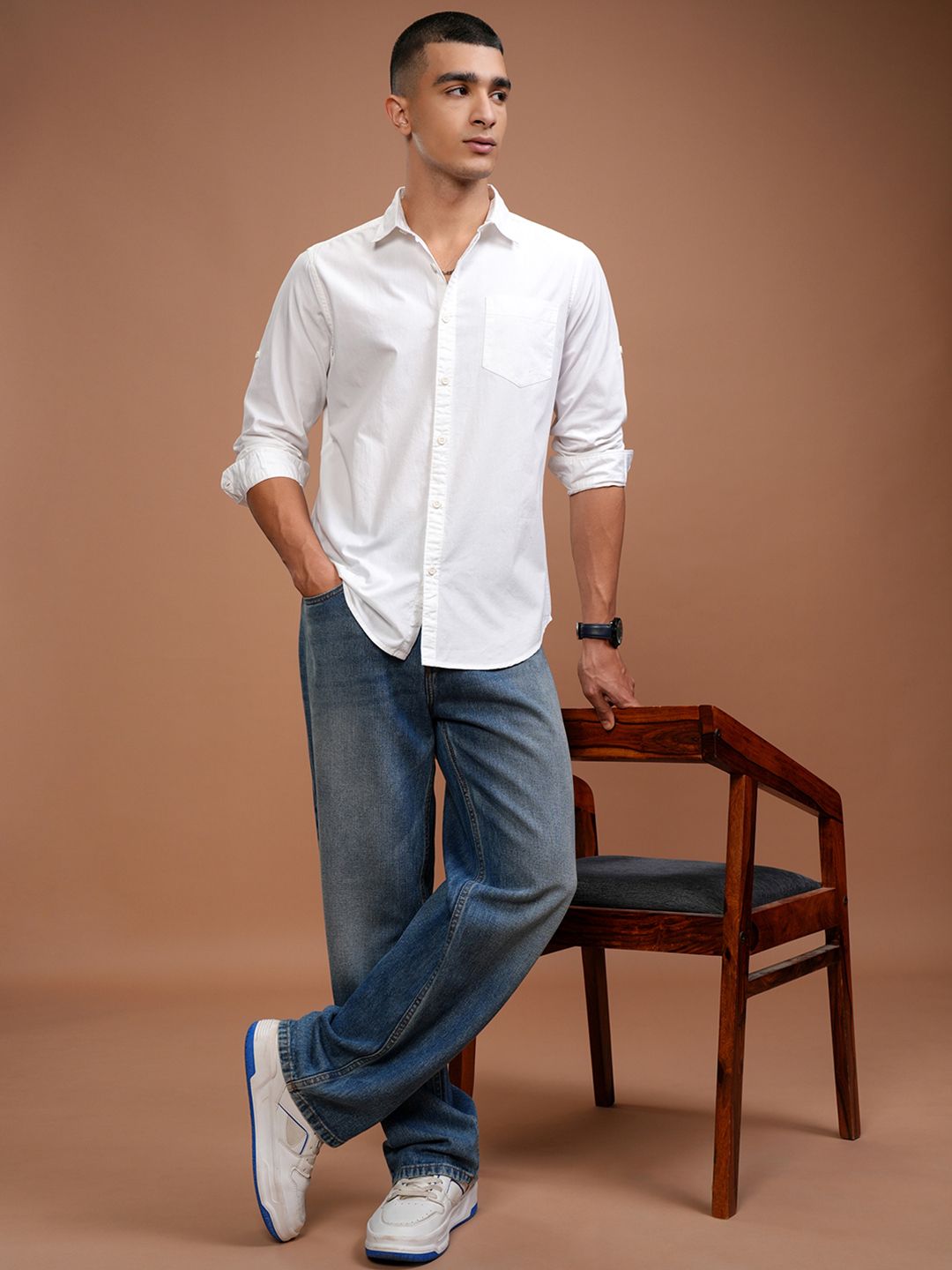 Highlander White Slim Fit Casual Shirt