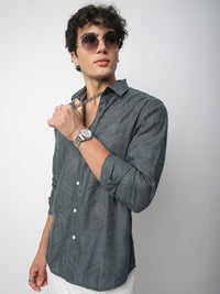 VASTRADO Men Classic Spread Collar Geometric Checked Cotton Slim Fit Casual Shirt