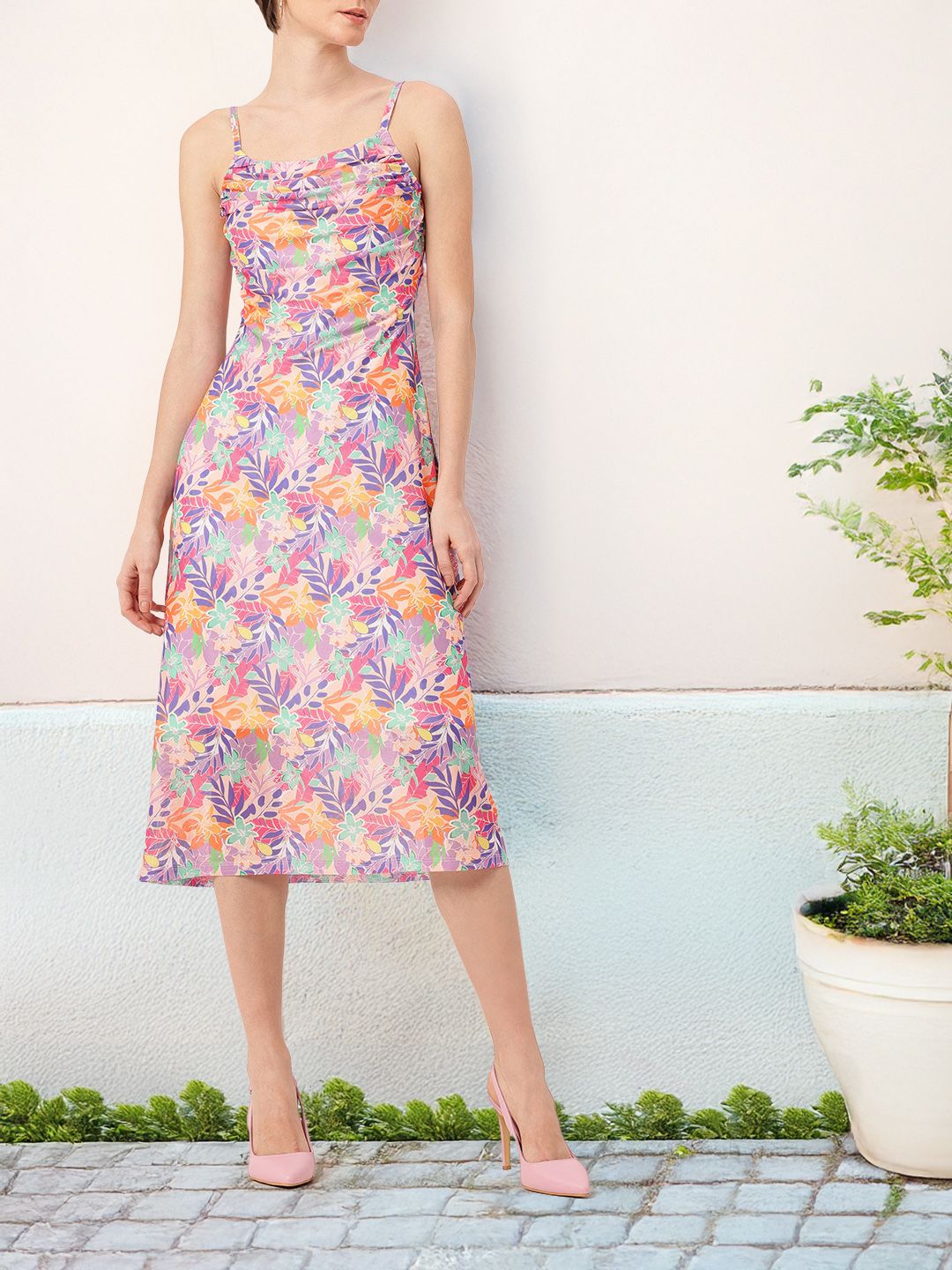 DressBerry Girly Glam Printed Soft Net A-Line Midi Dress
