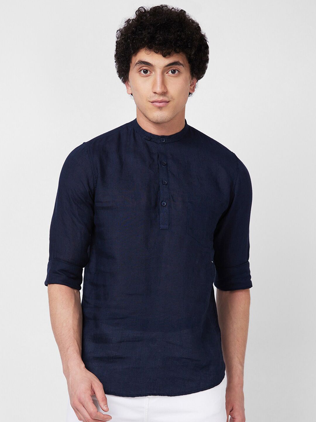 SPYKAR mandarin collar Long Sleeves Casual Linen Shirt