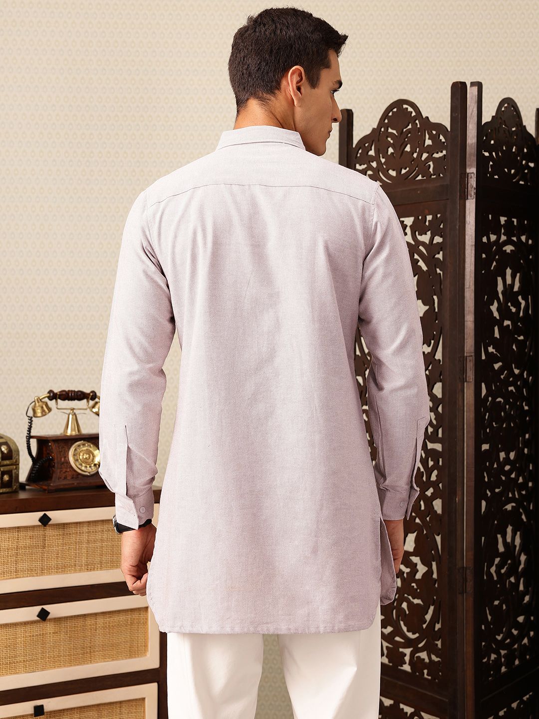 House of Pataudi Shirt Collar Pocket Detailing Rozana Kurta