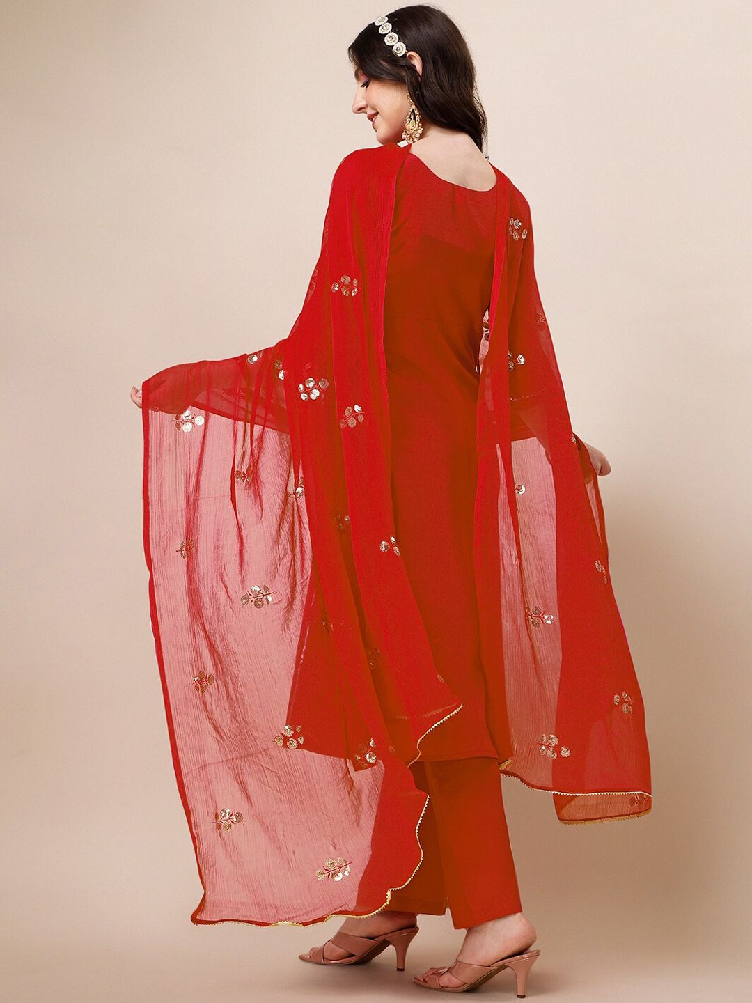 KALINI Ethnic Motifs Embroidered Zardozi A-Line Kurta With Palazzos & Dupatta