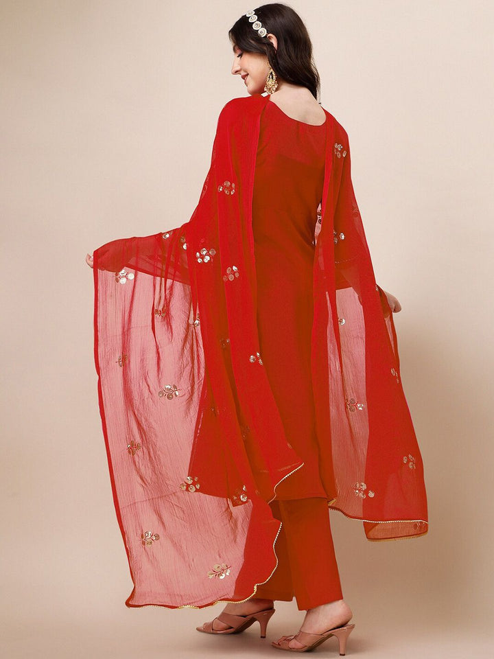 KALINI Ethnic Motifs Embroidered Zardozi A-Line Kurta With Palazzos & Dupatta