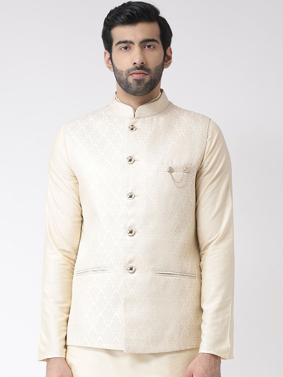 KISAH Men Textured Regular Fit Ethnic Motifs Nehru Jacket