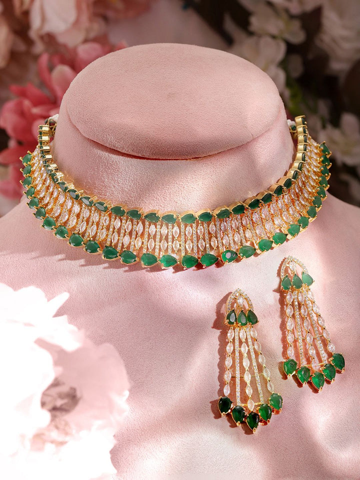Rubans 22k Crystal Emerald & White Cubicziicronia Set Juelan Choker Studded
