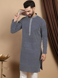 Anouk Printed Embroidered Mandarin Collar Cotton Straight Kurta