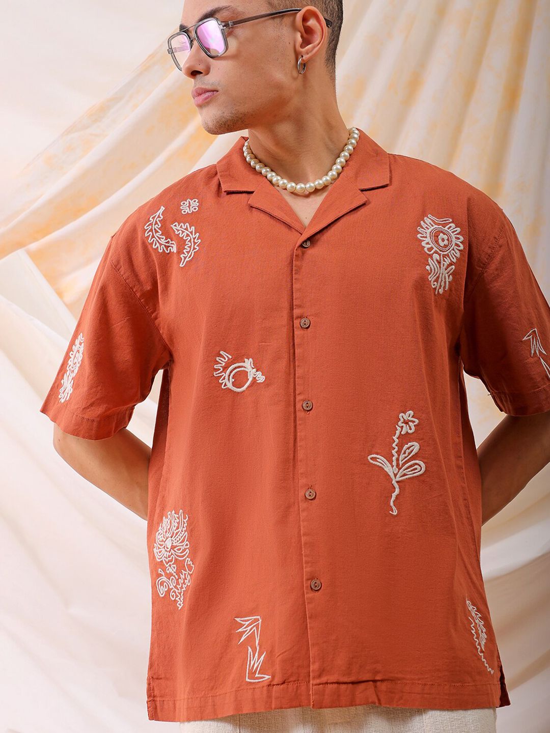 The Indian Garage Co Men Relaxed Fit Embroidery Resortwear Shirt