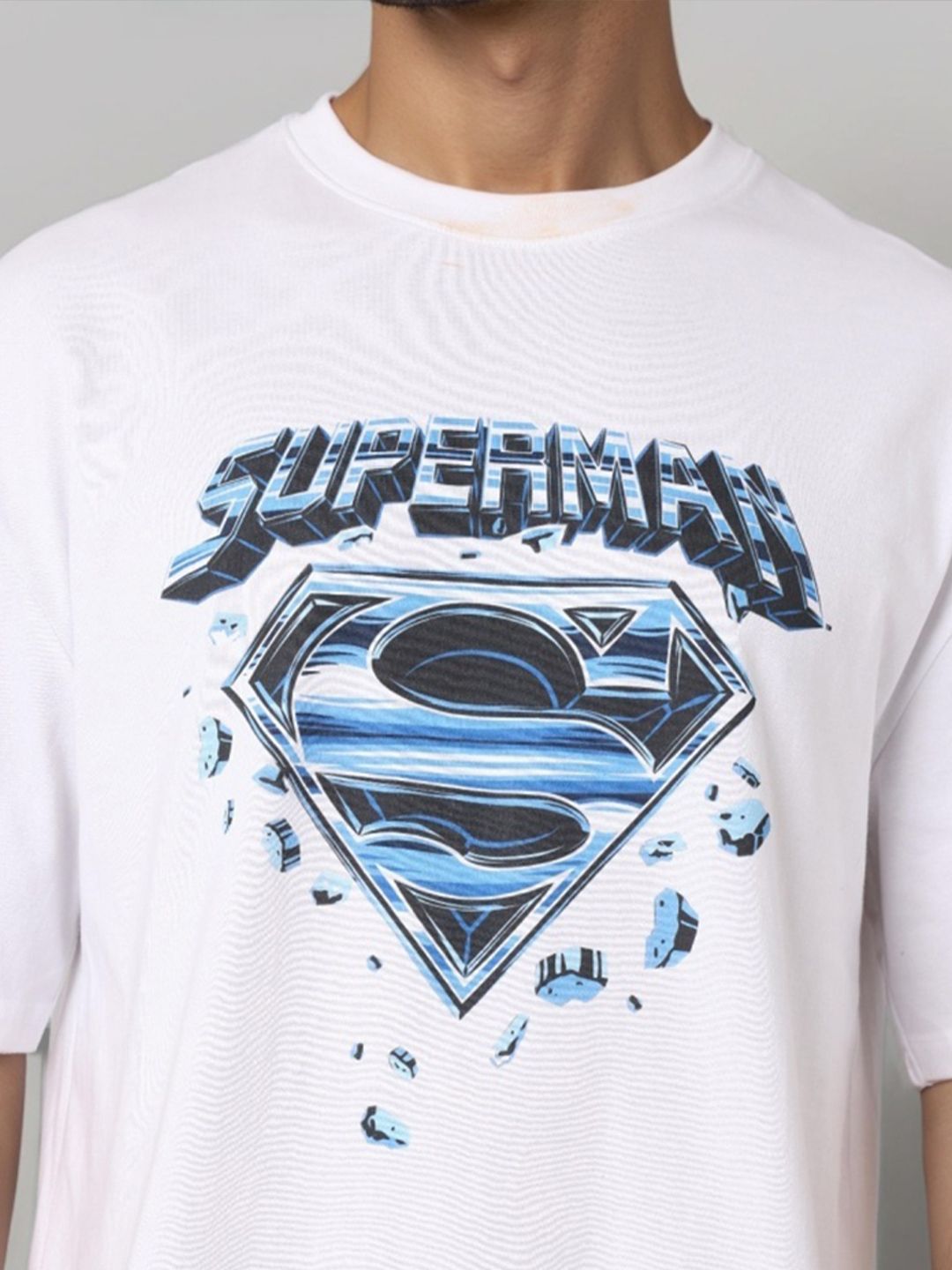 The Indian Garage Co Men Superman Graphic Printed Round Neck Cotton Oversized T-shirt