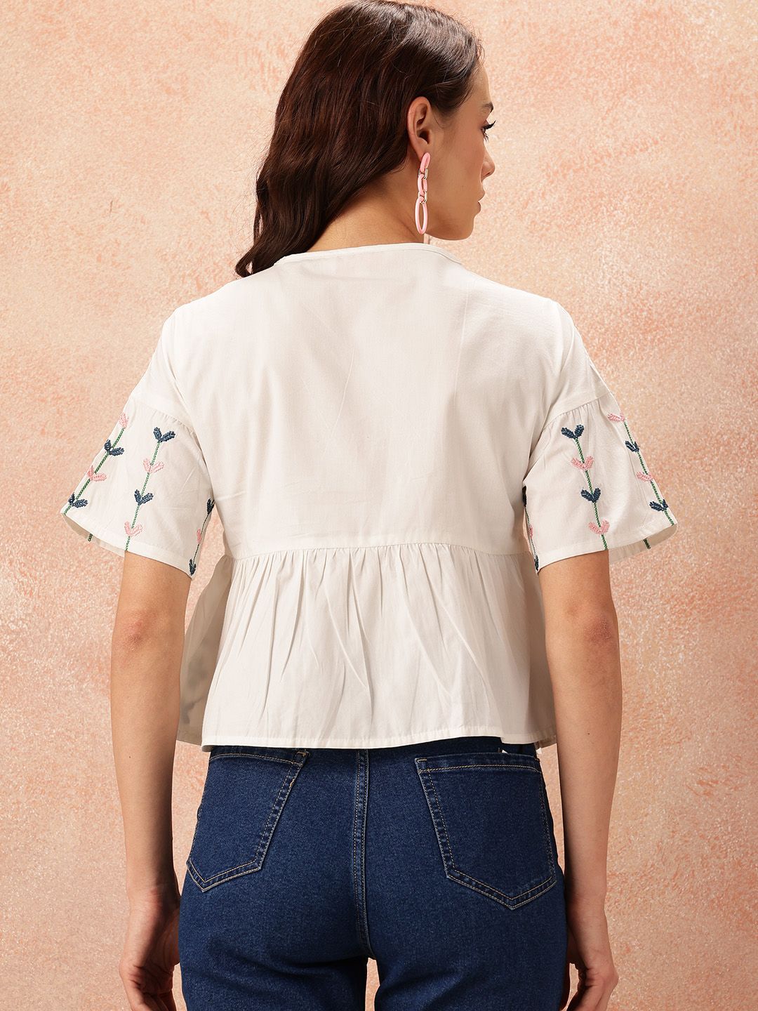 all about you Floral Embroidered Pure Cotton Empire Top